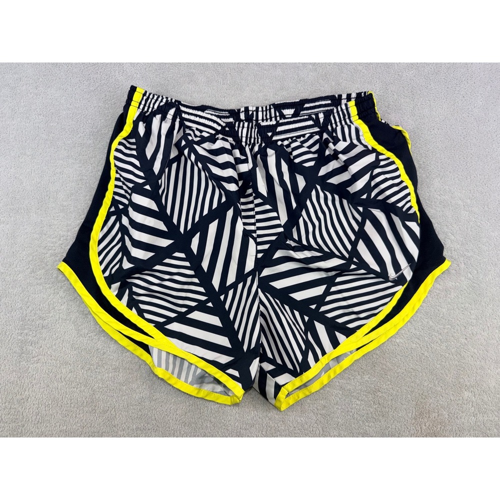 Nike Womens Dri-FIT Medium Tempo Running Shorts Black White Neon Yellow MED